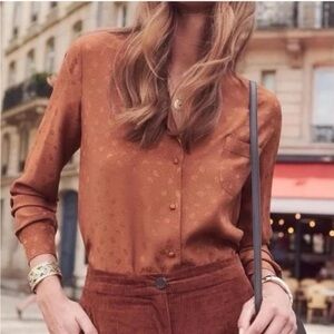 Sezane Florence Silk Shirt in Caramel - Size 36 US4
